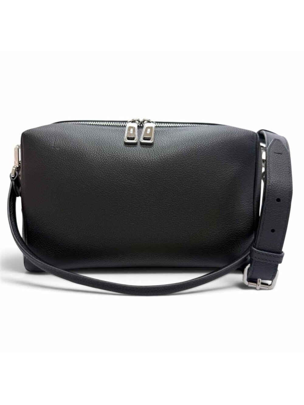 Fendi Full Grain Calf Leather Louis Medium FF Metal 2-Way Shoulder Bag Black